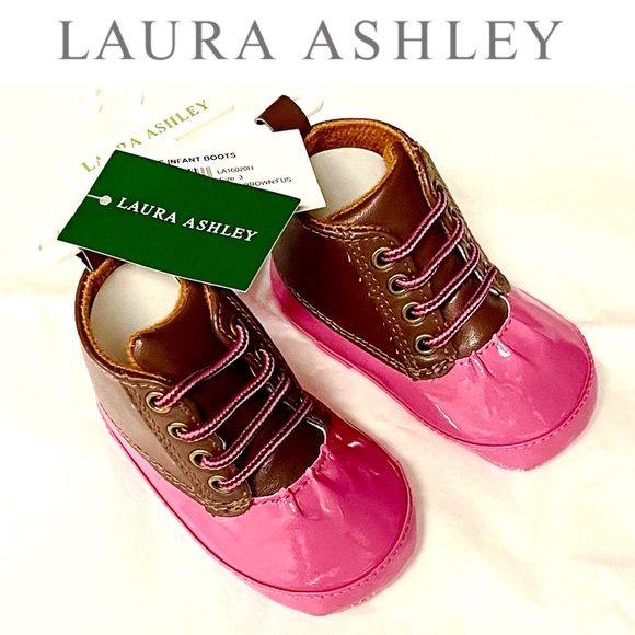 🆕 Laura Ashley infant duck boots brown & pink - Picture 1 of 4